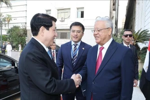 Chủ tịch Hạ viện Ai Cập Hanafy El-Gebaly đón Chủ tịch nước Lương Cường. (Ảnh: Lâm Khánh/TTXVN)