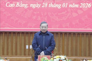 Tổng Bí thư Tô Lâm phát biểu tại buổi làm việc với Ban Chấp hành Đảng bộ tỉnh Cao Bằng. Ảnh: Thống Nhất/TTXVN