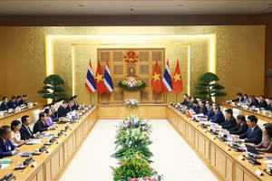 Thủ tướng Phạm Minh Chính và Thủ tướng Thái Lan Paetongtarn Shinawatra đồng chủ trì Kỳ họp lần thứ tư Nội các chung Việt Nam – Thái Lan. (Ảnh: Dương Giang/TTXVN)