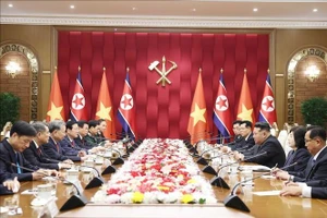 Tổng Bí thư Tô Lâm hội đàm với Tổng Bí thư, Chủ tịch Quốc vụ CHDCND Triều Tiên Kim Jong Un. Ảnh: Thống Nhất/TTXVN