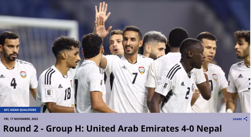 United Arab Emirates đả bại Nepal 4-0 ở trận mở màn bảng H. Kết quả vòng loại World Cup 2026 khu vực châu Á: Không có bất ngờ
