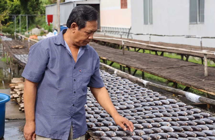 Một hộ đồng bào dân tộc thiểu số làm nghề sản xuất khô cá bổi tại xã Đá Bạc, Cà Mau.