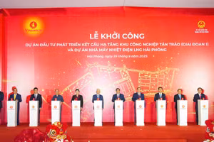 Các đại biểu nhấn nút khởi công dự án.