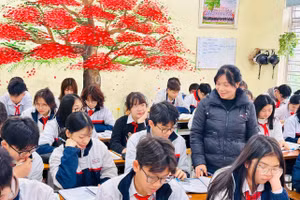 Học sinh lớp 9 Trường THCS Đông hải (Hải An) trong giờ học.