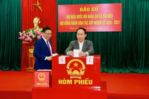 Ông Lê Tiến Châu, Bí thư Thành uỷ Hải Phòng kiểm tra công tác bầu cử và bỏ phiếu bầu cử tại phường Phù Liễn.