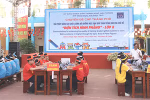 Thầy Nguyễn Văn Đoài và học sinh lớp 8, Trường THCS Trần Phú, phường Lê Chân trong tiết học.