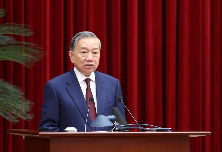 Tổng Bí thư Tô Lâm đã phát biểu bế mạc Hội nghị lần thứ 2 Ban Chấp hành Trung ương Đảng khoá XIV - Ảnh VGP/Đức Tuân.