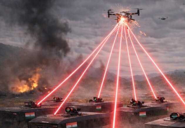 Cận cảnh súng bắn tỉa laser tích hợp AI trong hoạt động theo đội hình bầy đàn, đang vô hiệu hóa một drone. Ảnh: olee.space.