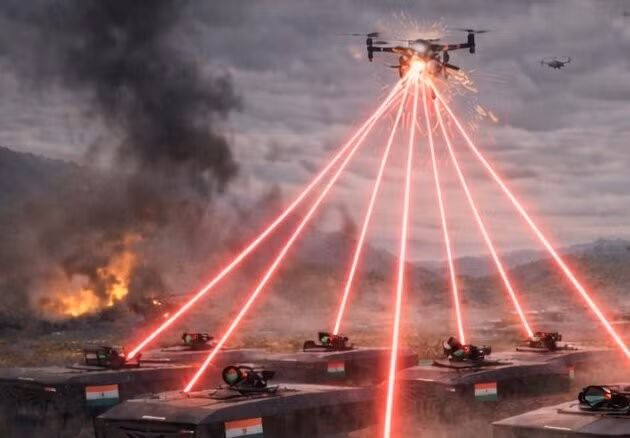 Cận cảnh súng bắn tỉa laser tích hợp AI trong hoạt động theo đội hình bầy đàn, đang vô hiệu hóa một drone. Ảnh: olee.space.