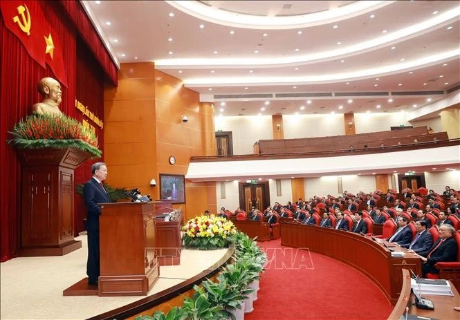 Tổng Bí thư Tô Lâm phát biểu bế mạc Hội nghị lần thứ 11 Ban Chấp hành Trung ương Đảng khóa XIII. Ảnh: Thống Nhất/TTXVN