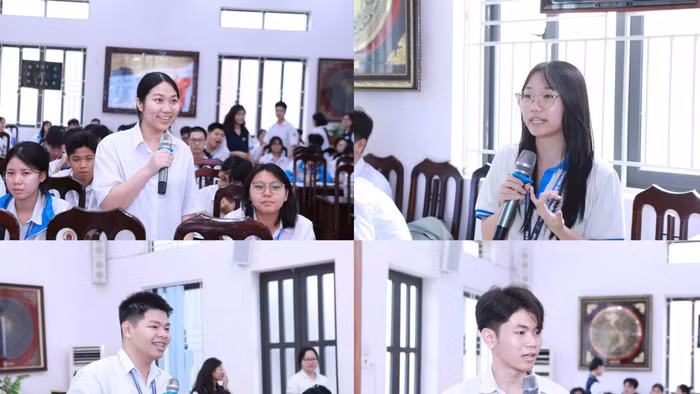 Học sinh Trường THPT chuyên Hưng Yên đặt câu hỏi về hướng nghiệp với chuyên gia. Ảnh: Tuệ Đình