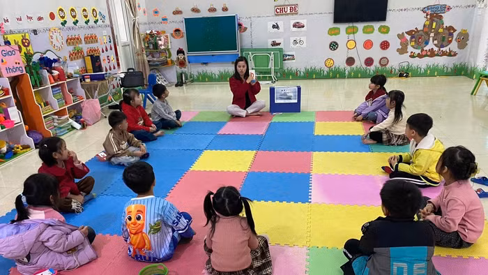 Giờ học tại Trường Mầm non Vinh Tiền (Long Cốc, Phú Thọ). Ảnh: NTCC