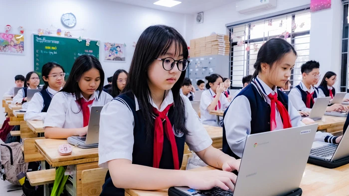 Học sinh Trường THCS Giảng Võ (Hà Nội). Ảnh: Đăng Chung