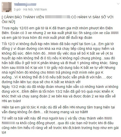 Nữ phượt thủ tố bị sàm sỡ đối chất với bạn đồng hành