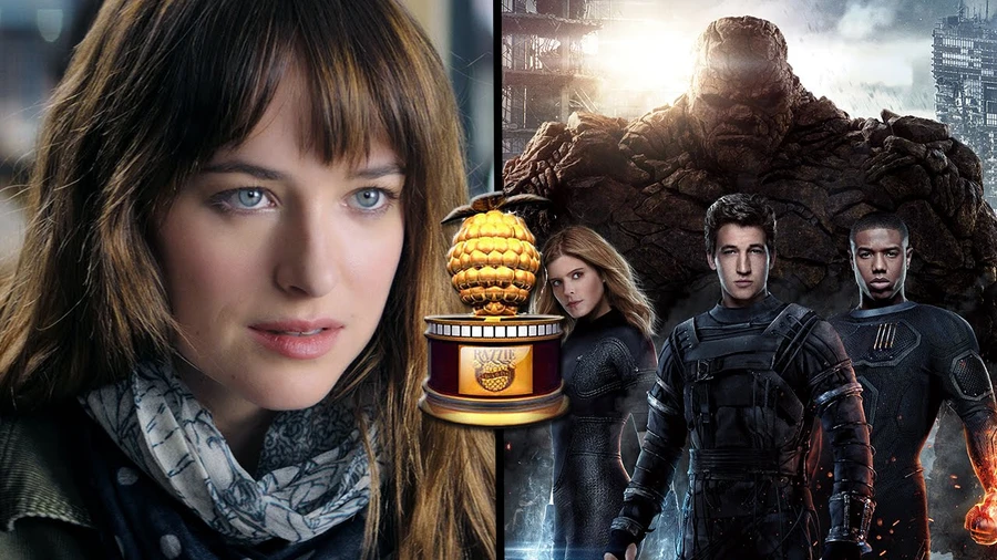 Fifty Shades of Grey và Fantastic Four chia nhau giải Phim truyện tệ nhất của Mâm xôi vàng 2016. Tuy nhiên, nếu tính về số lượng giải, bộ phim phòng the vẫn "trội" hơn đối thủ. Ảnh: Coming Soon