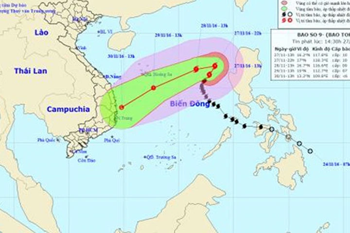 Bão số 9 sẽ gây mưa rất to từ Đà Nẵng đến Khánh Hòa