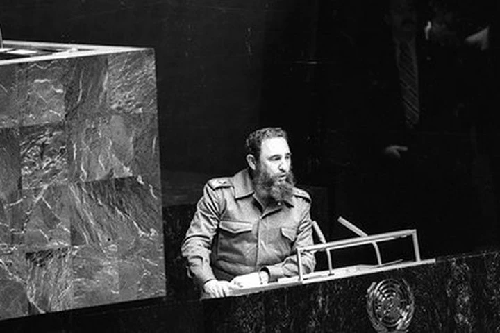 Chủ tịch Fidel Castro phát biểu trước Liên Hiệp Quốc tại New York, Mỹ năm 1979. Ảnh: Reuters