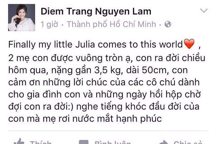 Á hậu Diễm Trang hạnh phúc đón con gái đầu lòng