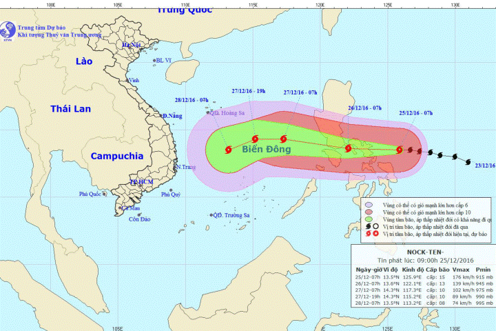 Trưa nay bão Nockten vào giữa biển Đông
