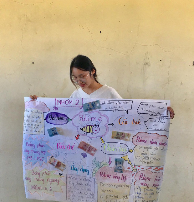 Lớp học khác cũng khoe bài tập nhóm toàn tiền của nhóm mình.