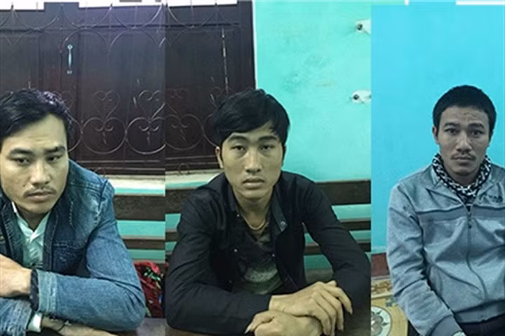 3 thanh niên trong nhóm trộm trâu bò tại cơ quan điều tra. Ảnh: CQĐT