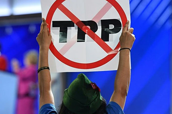 Một tấm biển phản đối TPP ở Mỹ. Ảnh: Sputnik