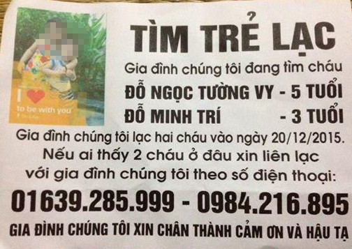 Chị Lan đăng tin tìm con trên mạng xã hội, dán tờ rơi khắp Hải Phòng.