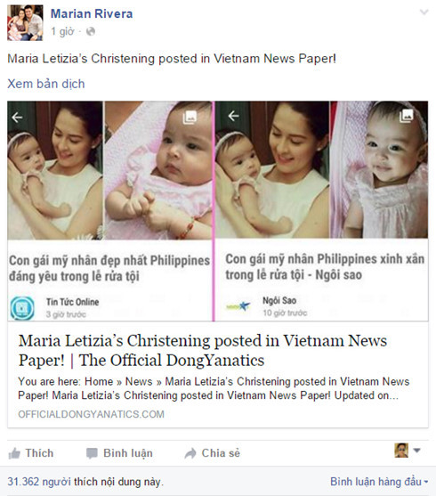 marian rivera vui sướng khi hình ảnh con gái lên báo việt nam hình 0 marian rivera vui suong khi hinh anh con gai len bao viet nam hinh 0