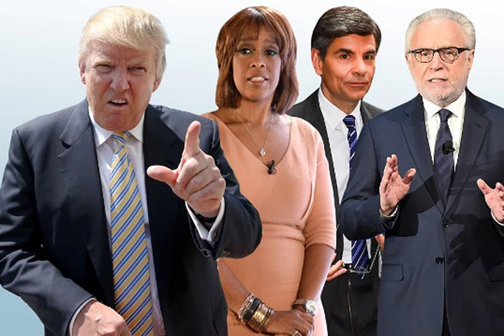 Ông Donald Trump và ba nhà báo kỳ cựu Gayle King, George Stephanopoulos và Wolf Blitzer (Từ trái qua phải)