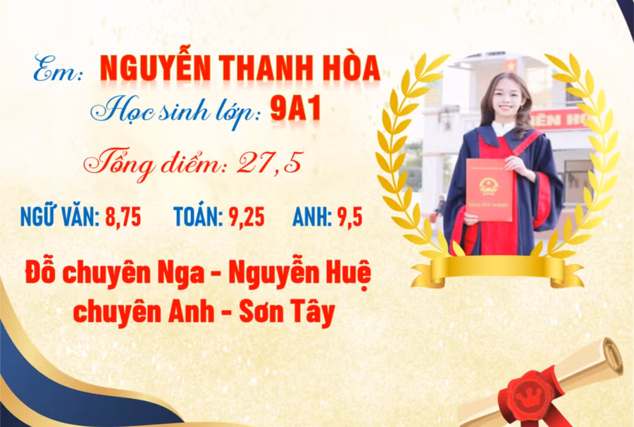 Em Nguyễn Thanh Hòa đạt tổng 27,5 điểm và đỗ cùng lúc hai nguyện vọng chuyên. Ảnh: NTCC.
