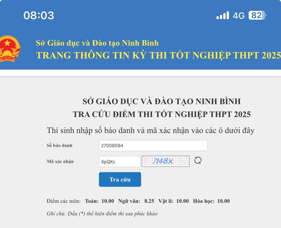 Kết quả thi tốt nghiệp THPT năm 2025 của nữ sinh Nguyễn Thái An. Ảnh: NTCC. thu-khoa-2.jpg