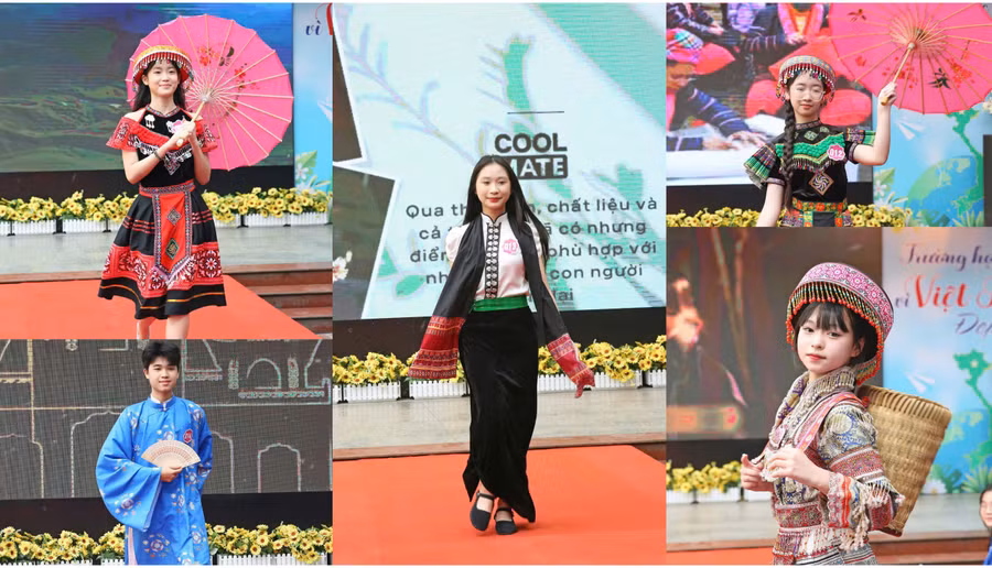 Các chàng trai, cô gái diện trên mình những bộ trang phục truyền thống của đồng bào các dân tộc Việt Nam.