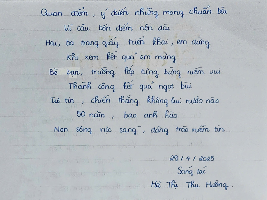 Bài thơ lục bát về kinh nghiệm học Ngữ văn được cô Hường sáng tác ngay trước kỳ nghỉ lễ 30/4/2025. van-2.jpg