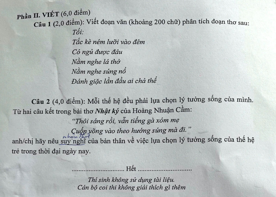 Đề thi môn Ngữ văn thi vào lớp 10 Trường THPT chuyên Khoa học Xã hội và nhân văn năm 2025. de-2.jpg