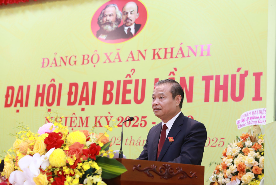 Ông Hồ Trung Nghĩa, Chủ tịch UBND xã An Khánh phát biểu tại chương trình. (Ảnh: Đình Tuệ) 8.jpg