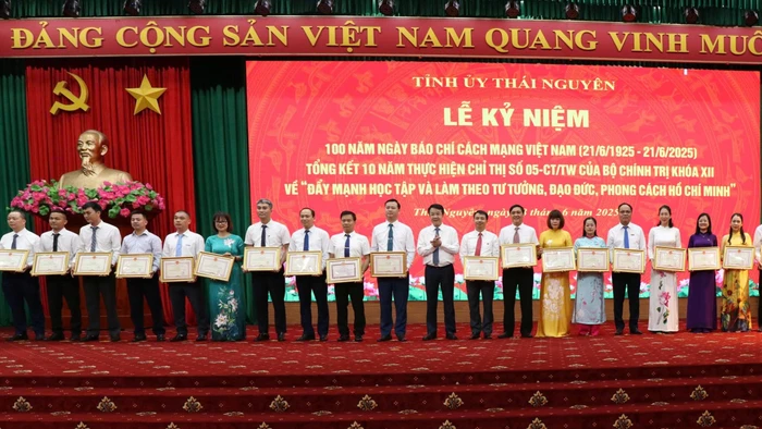 Lãnh đạo tỉnh Thái Nguyên tặng bằng khen cho các tập thể cá nhân.