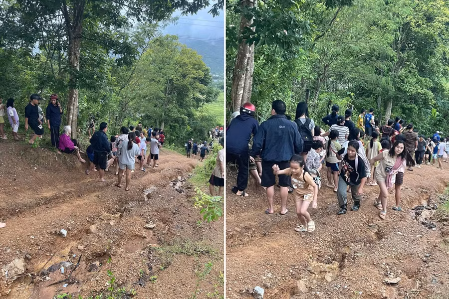 Người dân bỏ chạy lên núi vì tin đồn thất thiệt. (Ảnh: MXH)