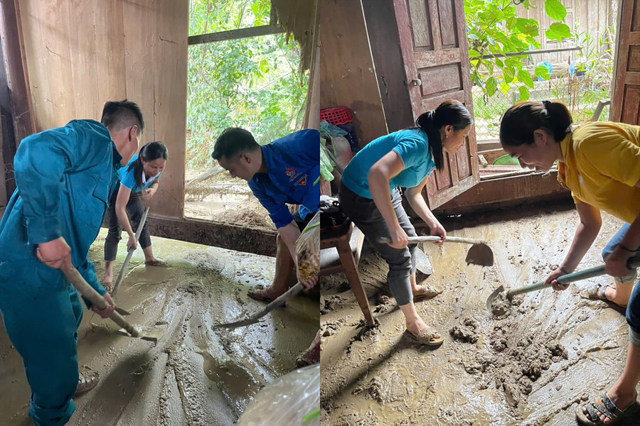 Trong sáng nay, các thầy cô giáo cùng chính quyền địa phương, các lực lượng vũ trang đang dọn dẹp, di chuyển đồ đạc lên nơi cao ráo, an toàn hơn. 1.jpg