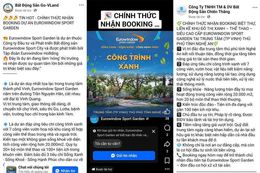 Dự án Eurowindow Sport Garden được các sàn bất động sản quảng cáo nhận booking trên mạng xã hội. (Ảnh chụp màn hình) e2948209666ced32b47d-copy.jpg