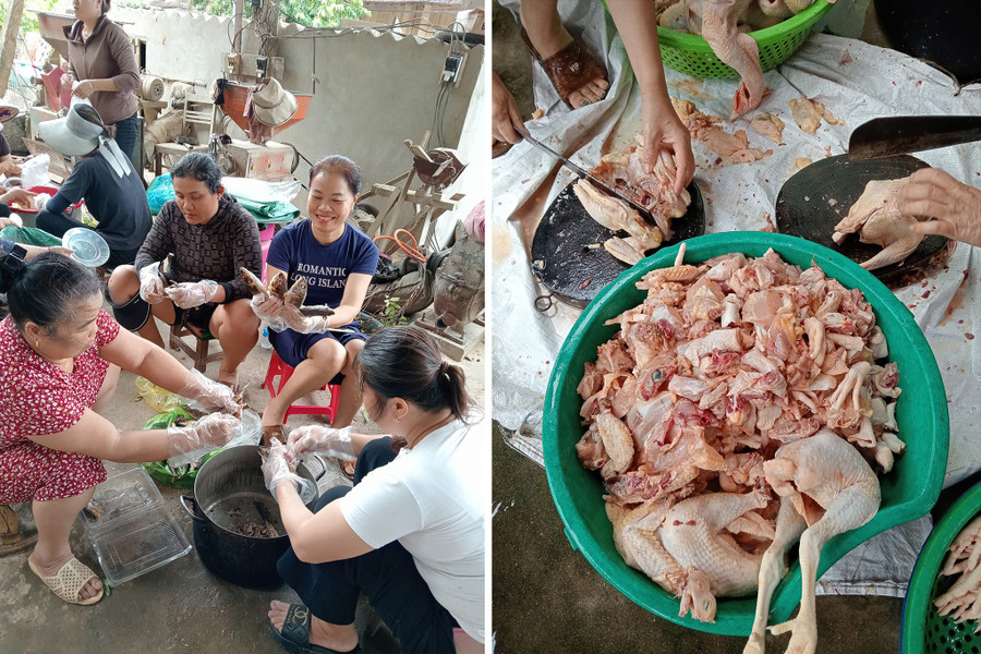 Mỗi người một việc, những người phụ nữ gửi gắm tình cảm vào những suất cơm đến đồng bào và cán bộ, chiến sĩ đang dọn dẹp khắc phục hậu quả mưa lũ. nau-com-muong-xen-4.jpg