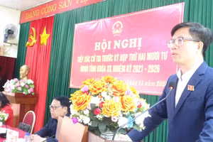 Ông Phạm Đức Toàn, Ủy viên Ban Thường vụ Tỉnh ủy, Trưởng Ban Tổ chức Tỉnh ủy, đại biểu HĐND tỉnh Điện Biên phát biểu tại hội nghị.