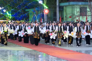 Màn diễu hành sôi động trong đêm khai hội.