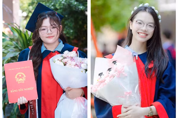 Hải Lam (bên trái) và Yến Nhi, thủ khoa tốt nghiệp THPT khối B toàn quốc.