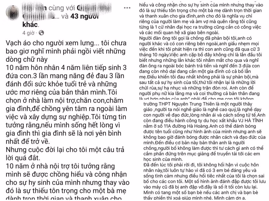 Thông tin tố thầy giáo THPT tại Hà Tĩnh trên mạng xã hội Facebook những ngày qua.
