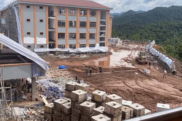 Một góc công trường Trường nội trú liên cấp Nà Bủng, tỉnh Điện Biên.