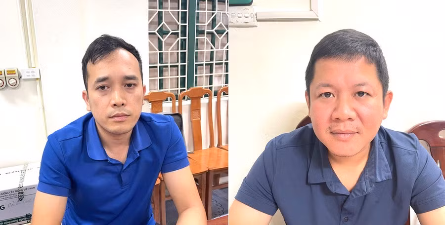 Đỗ Mạnh Đăng và Luyện Phúc Hưng tại Cơ quan điều tra. Ảnh: Công an tỉnh Hưng Yên.