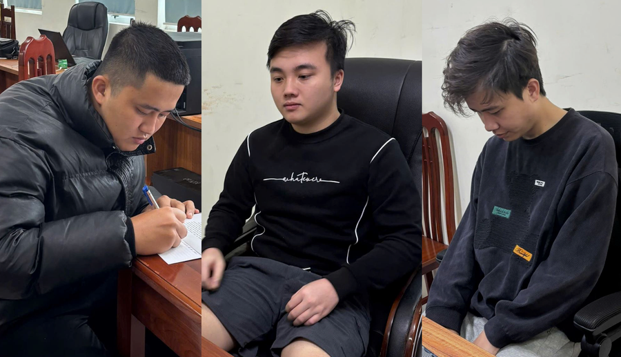Các đối tượng Ngô Hồng Quang, Ngô Hoàng Giang, Ngô Hoàng Anh. Ảnh: Công an tỉnh Hưng Yên