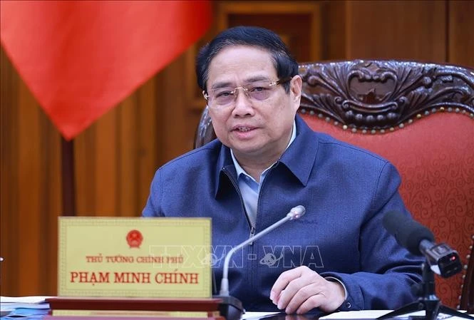 Thủ tướng Phạm Minh Chính chủ trì Phiên họp lần thứ 6 về sắp xếp, tinh gọn bộ máy của Chính phủ. (Ảnh: Dương Giang/TTXVN)