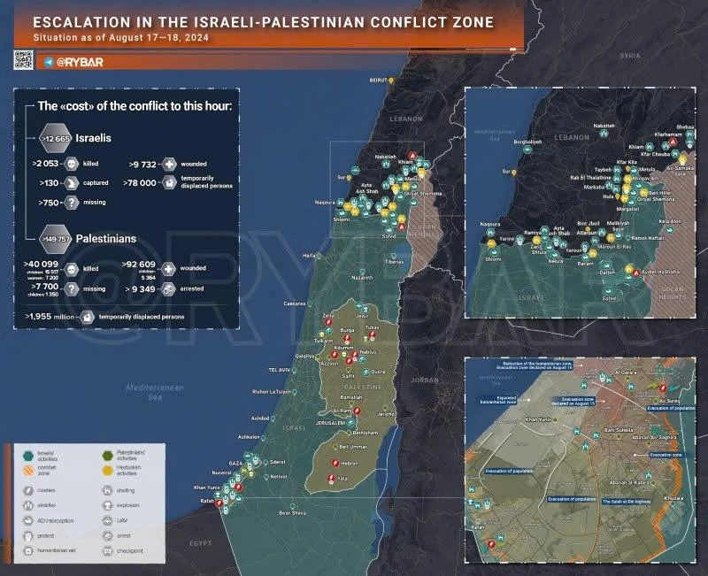 Bản đồ xung đột Israel - Hamas ngày 17-18/8. (Ảnh: Rybar)