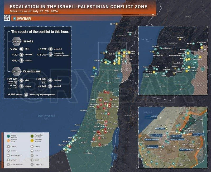 Bản đồ chiến sự Israel và Hamas ngày 27-28/7